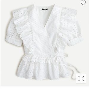 JCrew White Ruffle Wrap Top in Eyelet Size Small
